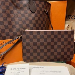 SOLD Authentic Louis Vuitton Damier Ebene Neverfull Pochette Rose ballerine